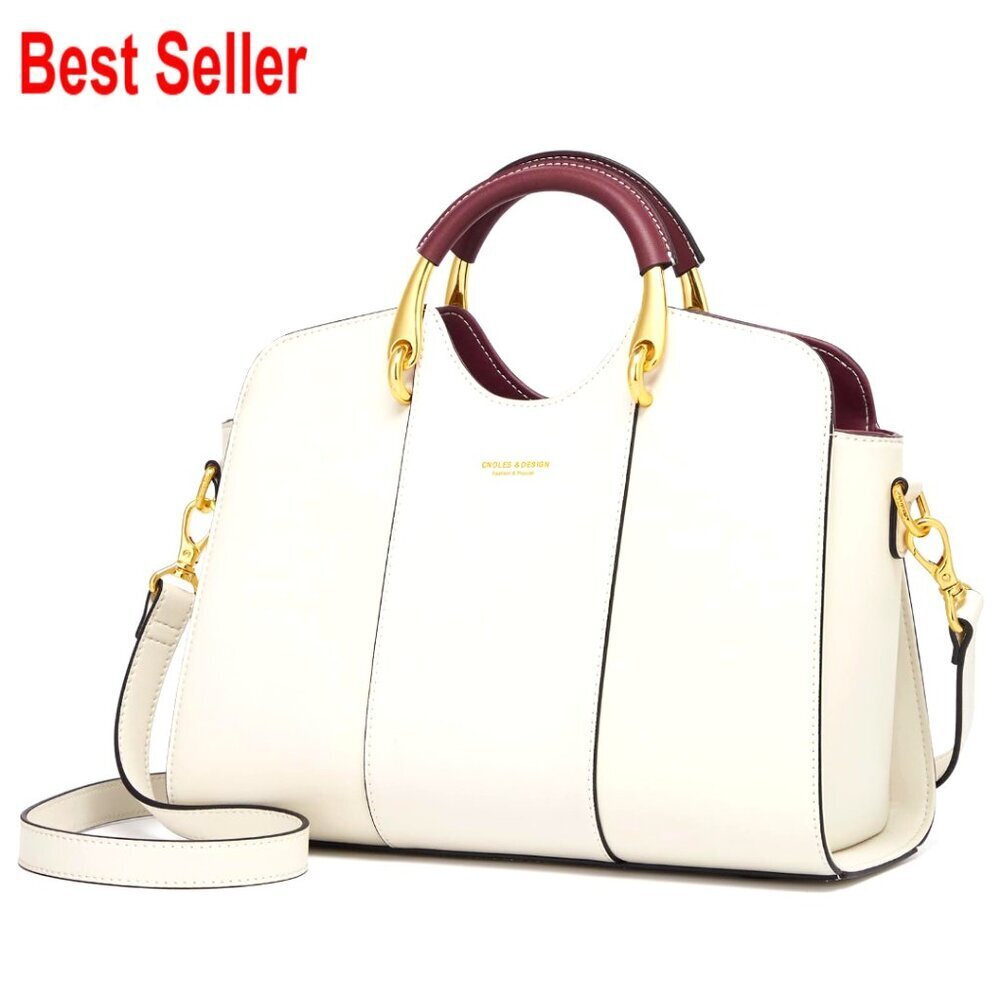 Genuine Leather Satchel Bag with Adjustable Strap, Tote Handle